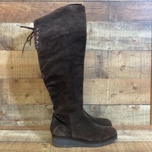 Pons Quintana Brown Suede‎ Leather Wedge Boots Womens Size 39 US 9 Over the Knee